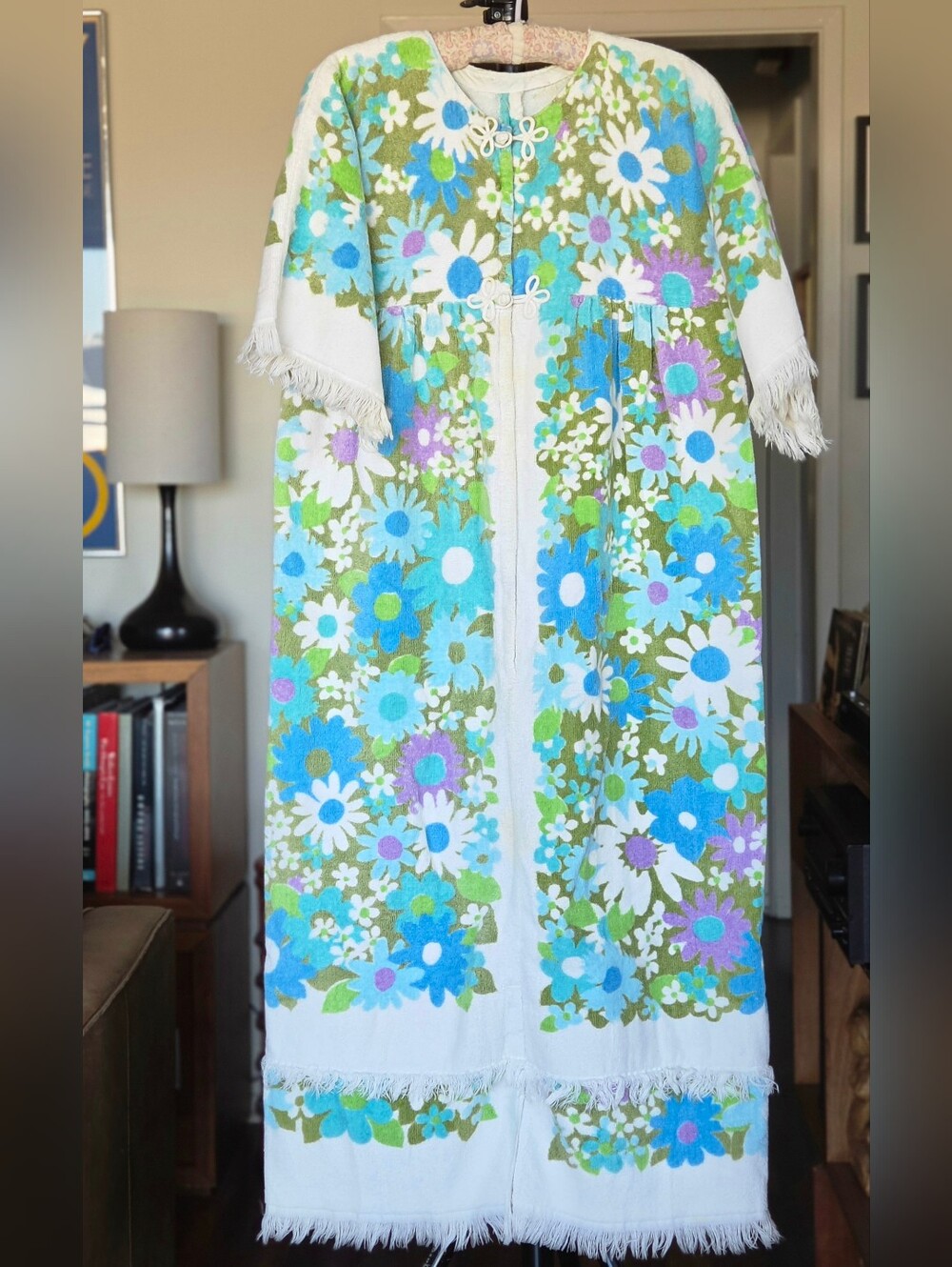Fieldcrest VTG 60s Floral Terry Cloth Robe Caftan Maxi Dress
